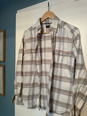 Nautica Beige & White Plaid Button-Up Shirt